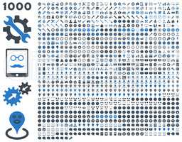 1000 tools, gears, smiles, map markers, mobile icons