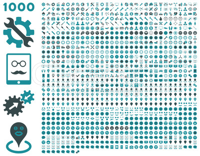 1000 tools, gears, smiles, map markers, mobile icons