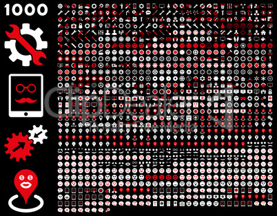 1000 tools, gears, smiles, map markers, mobile icons