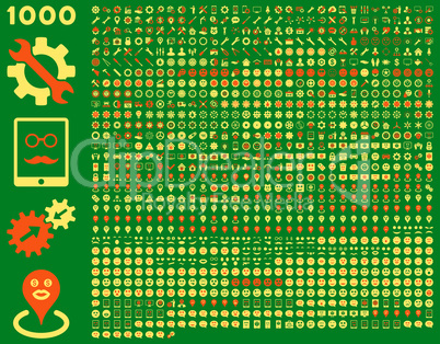 1000 tools, gears, smiles, map markers, mobile icons