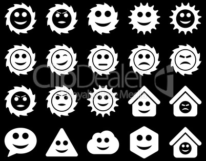 Tools, gears, smiles, emotions icons