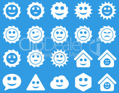 Tools, gears, smiles, emotions icons