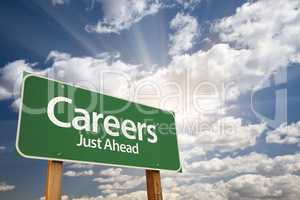 Careers Green Road Sign Over Clouds