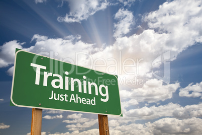 Training Green Road Sign Over Clouds