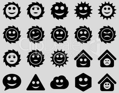 Tools, gears, smiles, emotions icons