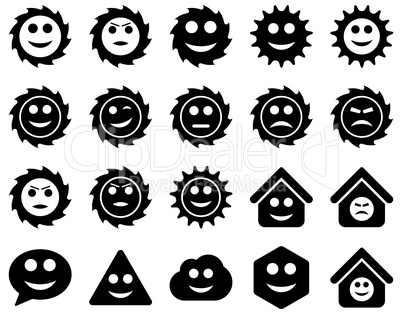 Tools, gears, smiles, emotions icons