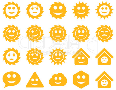 Tools, gears, smiles, emotions icons