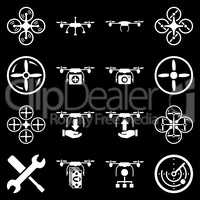 Flying drone flat bicolor icons