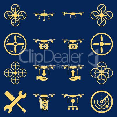 Flying drone flat bicolor icons