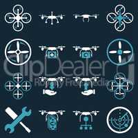 Flying drone flat bicolor icons