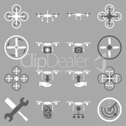 Flying drone flat bicolor icons