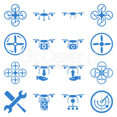 Flying drone flat bicolor icons