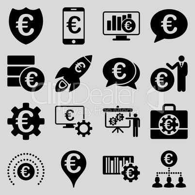 Euro banking business and service tools icons