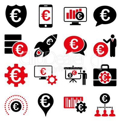 Euro banking business and service tools icons