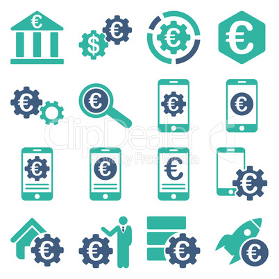 Euro banking business and service tools icons