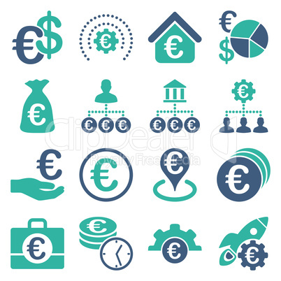 Euro banking business and service tools icons