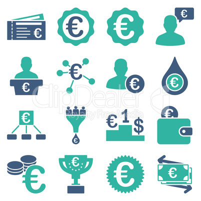 Euro banking business and service tools icons