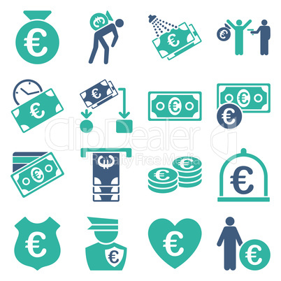 Euro banking business and service tools icons