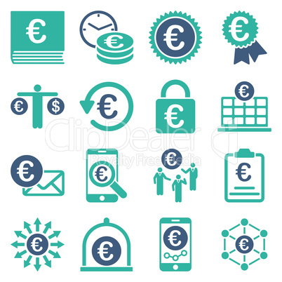 Euro banking business and service tools icons