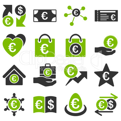 Euro banking business and service tools icons