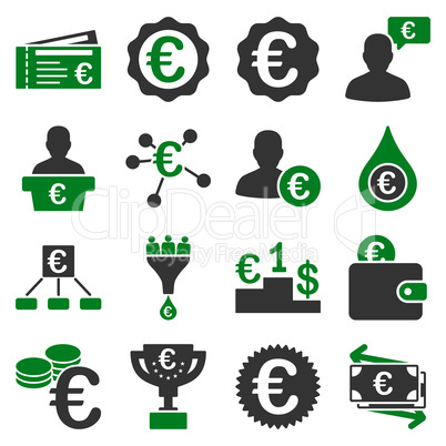 Euro banking business and service tools icons