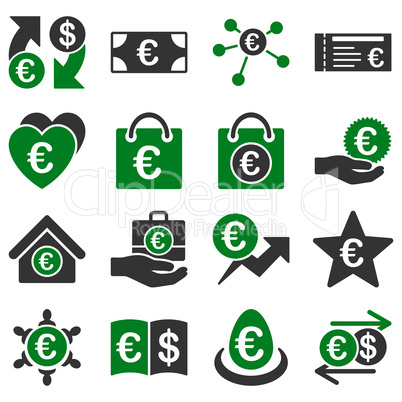 Euro banking business and service tools icons