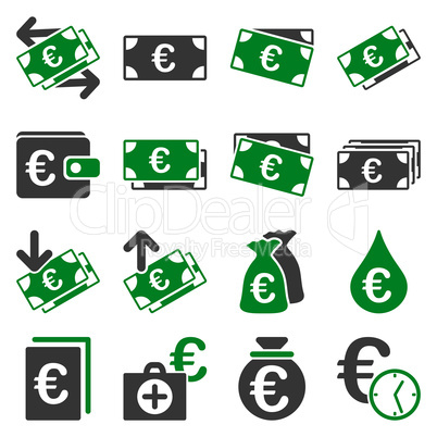 Euro banking business and service tools icons