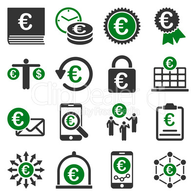 Euro banking business and service tools icons