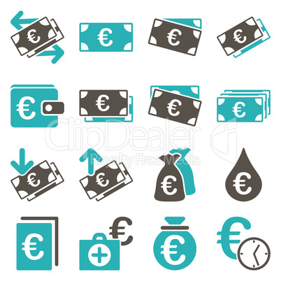 Euro banking business and service tools icons