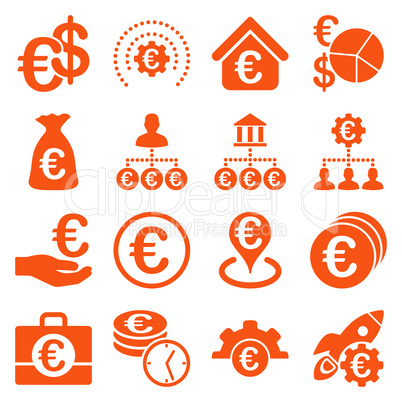 Euro banking business and service tools icons