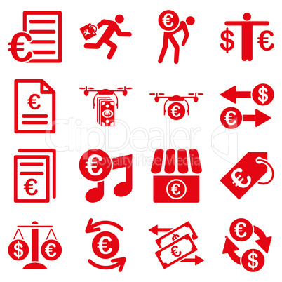 Euro banking business and service tools icons