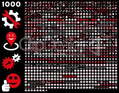 1000 tools, gears, smiles, map markers, mobile icons