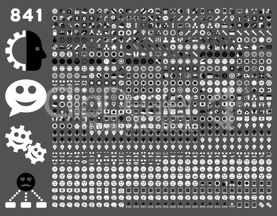 841 smile, gear, tool, map markers, mobile icons