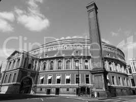 Black and white Royal Albert Hall in London