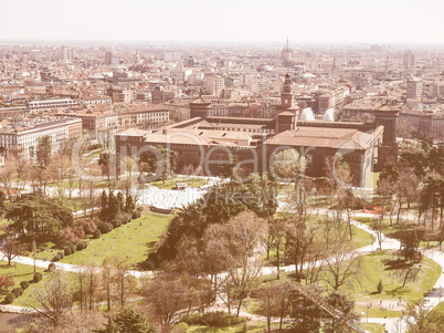 Retro looking Milan aerial view