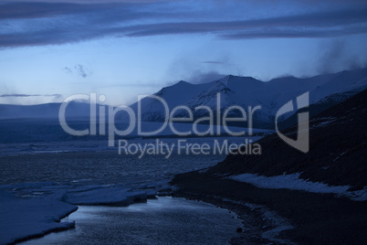 Snowy volcano landscape at glacier lagoon Jokulsarlon in Iceland