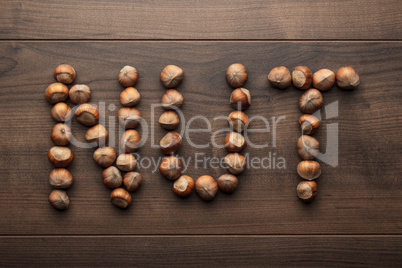 word nut made of hazelnuts