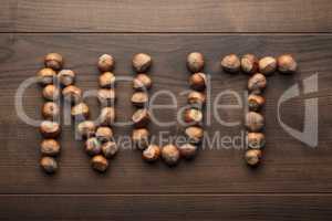 word nut made of hazelnuts