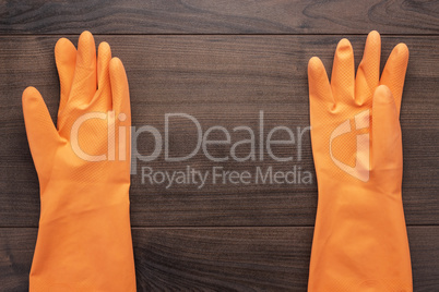 orange rubber cleaning gloves