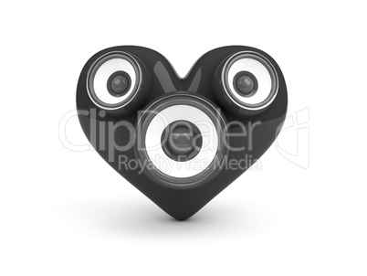 black heart with speaker over white background