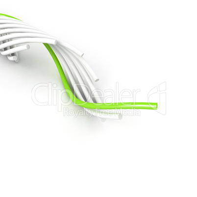 green leading cable over white