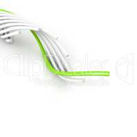 green leading cable over white