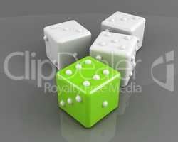 green winning dice on the grey background concept