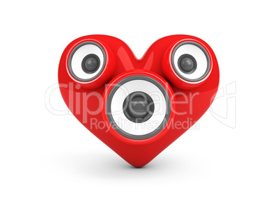 red heart with speakers over white background