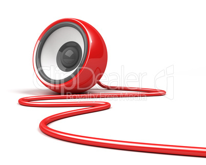 red speaker with cable over white background