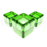 three green glass cubes isolated