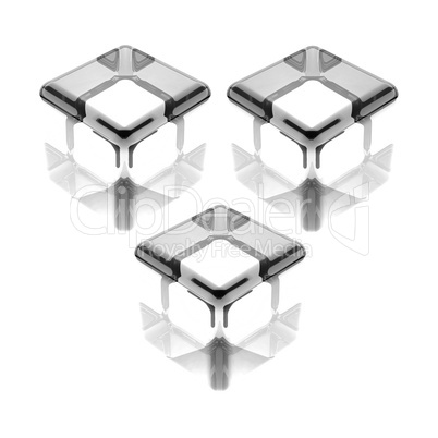 three white glass cubes isolated