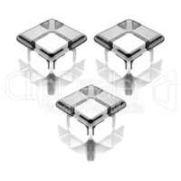 three white glass cubes isolated