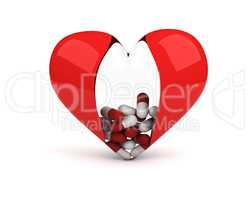 transparent heart with pills inside