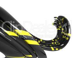 black cables with yellow stripes in perspective on the white background